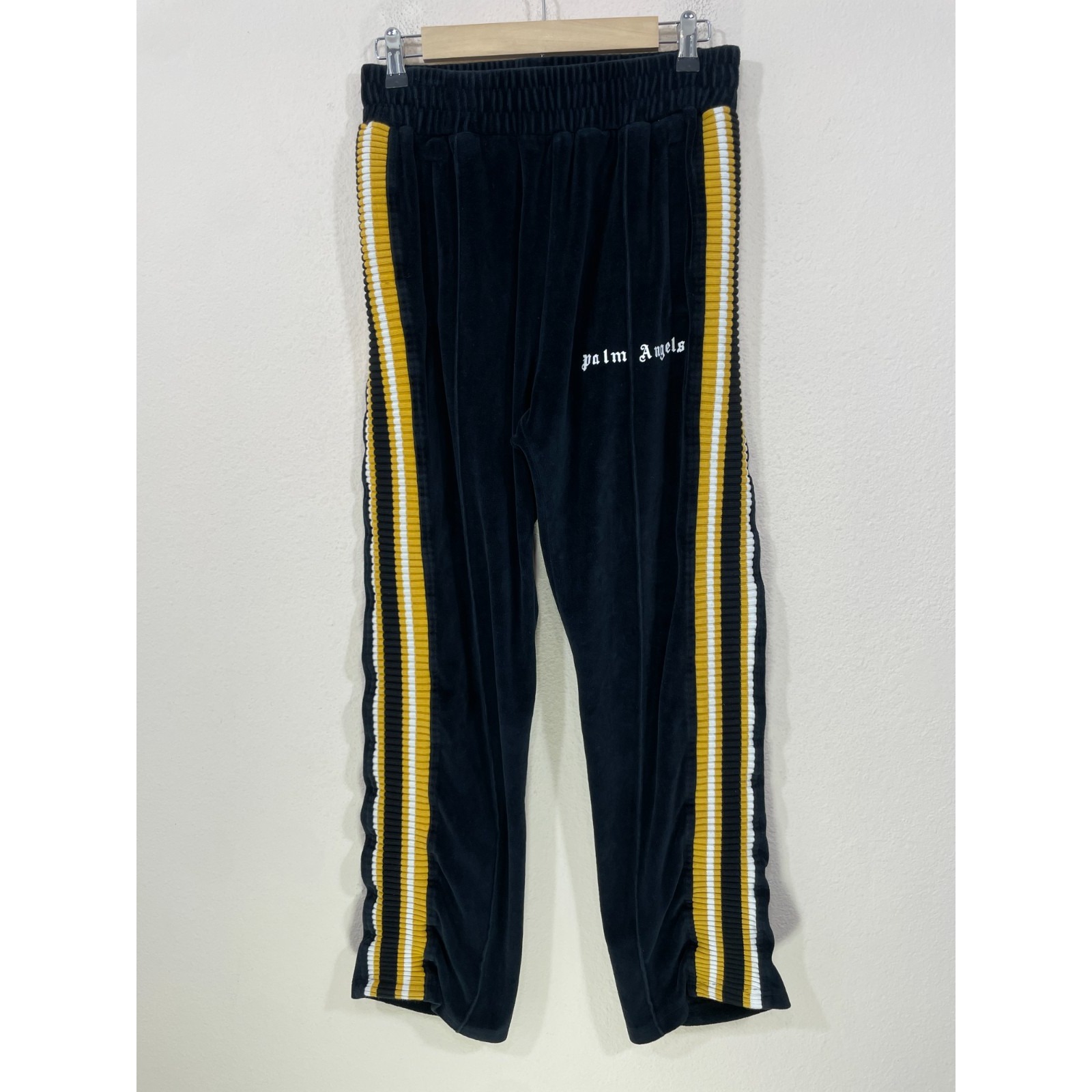 Palm Angels Women's Size Xl (10 ) Chenille Velour Track Pants Yellow Stripes